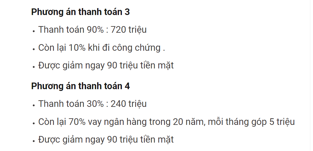 Phương thức thanh toán tại Long Cang New