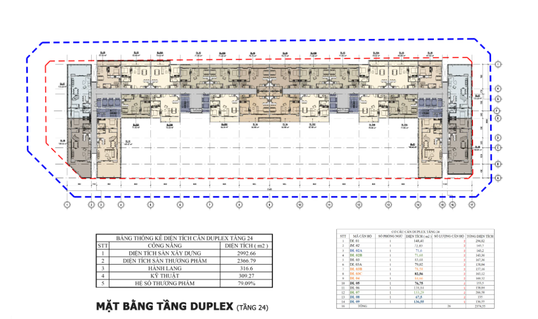 Mặt bằng tầng căn hộ Duplex của dự án Chí Linh Center