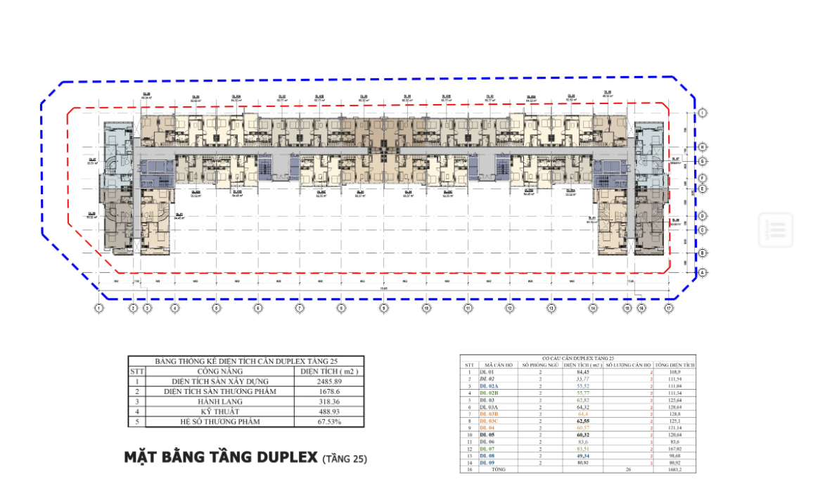 mặt bằng Duplex tầng 25 của Chí Linh Center