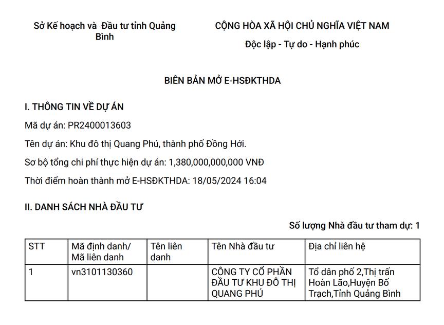 Biên bản mở hồ sơ đăng ký thực hiện dự án