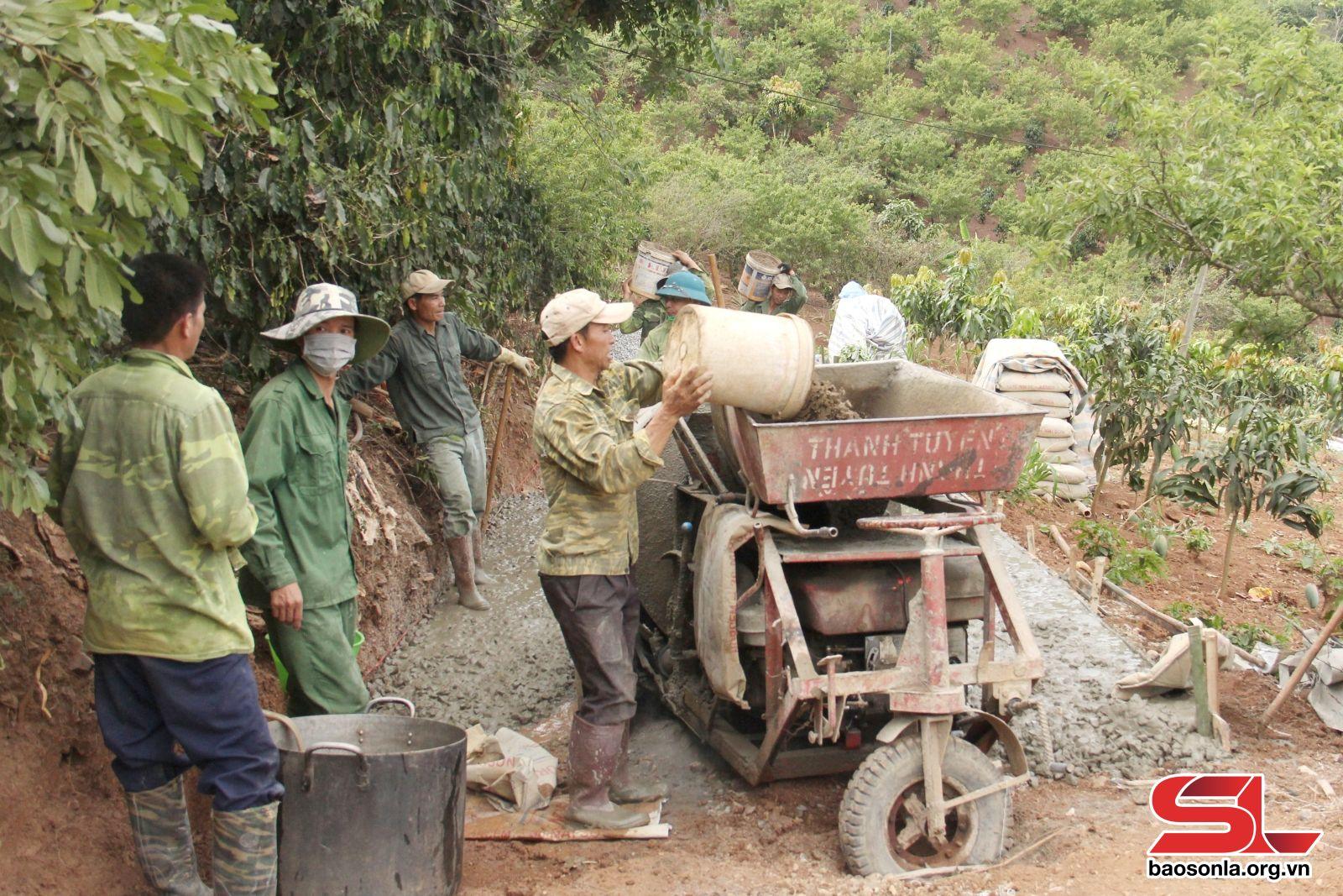 Đổ bê tông tuyến đường liên bản xã Chiềng Cọ, thành phố Sơn La.